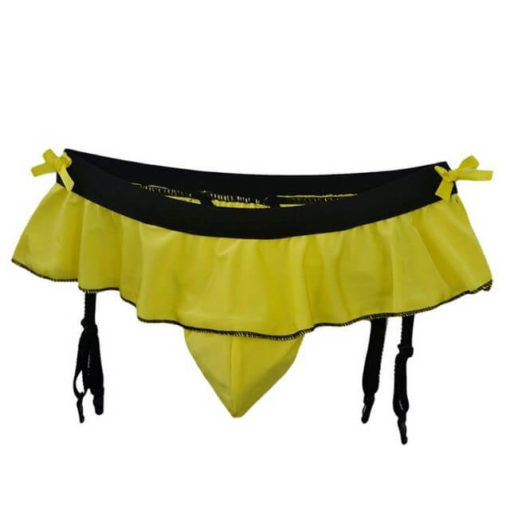 Sissy Satin Thong With Mini Skirt Yellow