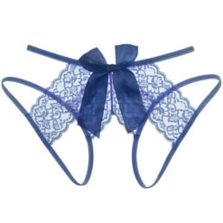 Hot Bow Open Crotch Lace Underwear Blue