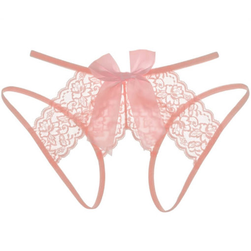 Hot Bow Open Crotch Lace Underwear Pink
