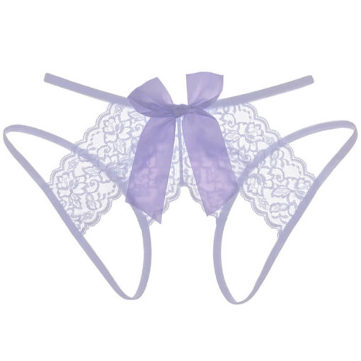 Hot Bow Open Crotch Lace Underwear Purple