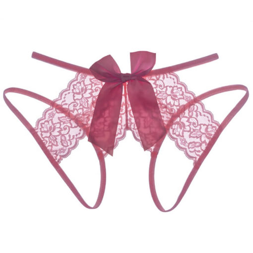 Hot Bow Open Crotch Lace Underwear Wine Red