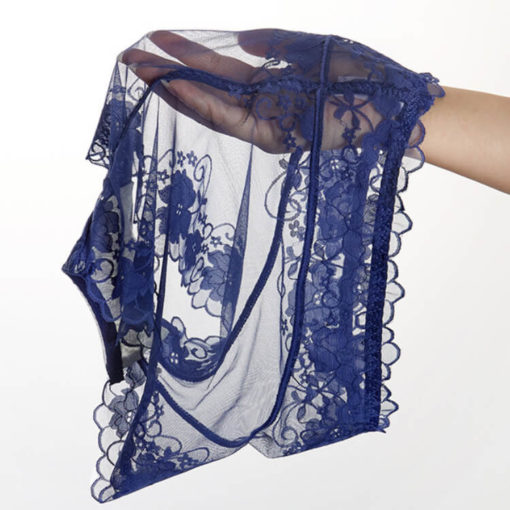 Open Crotch Lace Sheer Classic Underwear Blue In Hand
