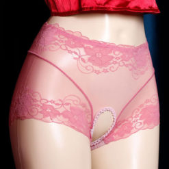 Open Crotch Lace Sheer Classic Underwear Pink Front