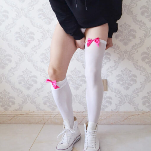Sissy Boy Thigh Highs Bow Stockings Model With Pink