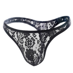 Sissy Lace Floral Pattern Thong Black