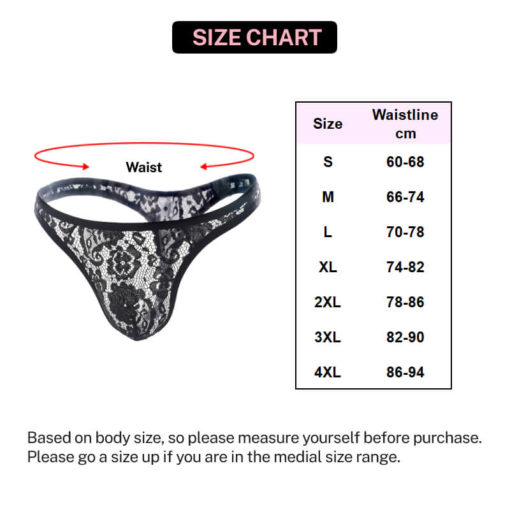 Sissy Lace Floral Pattern Thong Size Chart