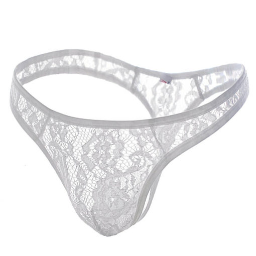 Sissy Lace Floral Pattern Thong White