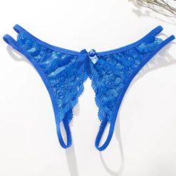 Sissy Mens Erotic Sheer Crotchless Lace Underwear Blue