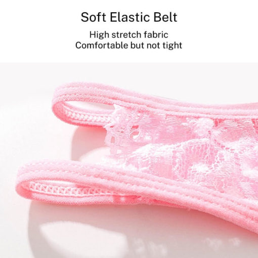 Sissy Mens Erotic Sheer Crotchless Lace Underwear Pink Elastic Belt