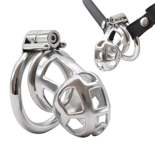 Stainless Steel Chastity Cage With Strap On