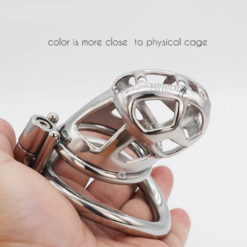 Stainless Steel Chastity Cage With Strap On In Hand