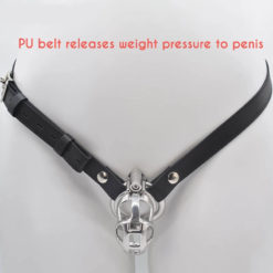 Stainless Steel Chastity Cage With Strap On PU Belt