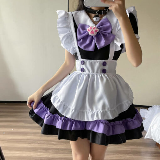 Anime Pink Sissy Maid Lolita Dress Plus Size Cosplay Costume Set Model Black