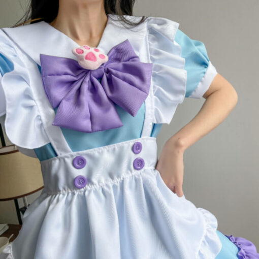 Anime Pink Sissy Maid Lolita Dress Plus Size Cosplay Costume Set Model Blue Bow
