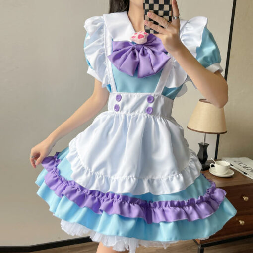 Anime Pink Sissy Maid Lolita Dress Plus Size Cosplay Costume Set Model Blue Front