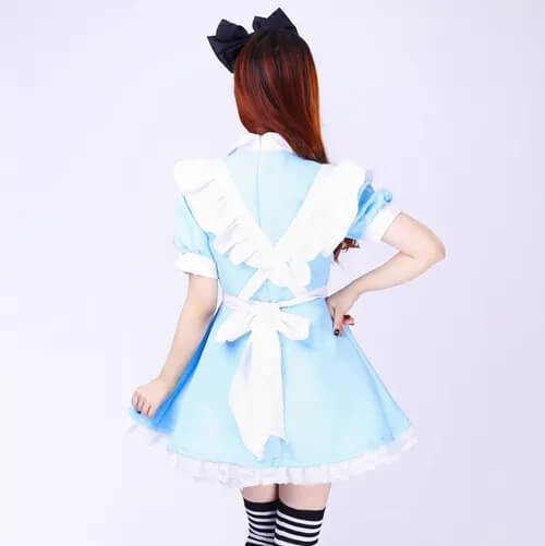 Blue Alice Maid Dress Lolita Cosplay Costume Model Back