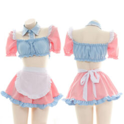 Cute Lolita Maid Puff Sleeve Top With Apron Mini Skirt