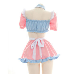 Cute Lolita Maid Puff Sleeve Top With Apron Mini Skirt Back
