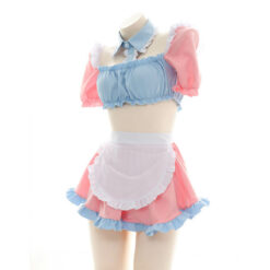 Cute Lolita Maid Puff Sleeve Top With Apron Mini Skirt Front