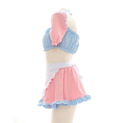 Cute Lolita Maid Puff Sleeve Top With Apron Mini Skirt Side