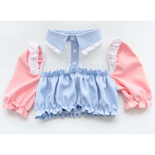 Cute Lolita Maid Puff Sleeve Top With Apron Mini Skirt Top