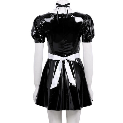 French Maid Patent Leather Dress With Apron Model Back