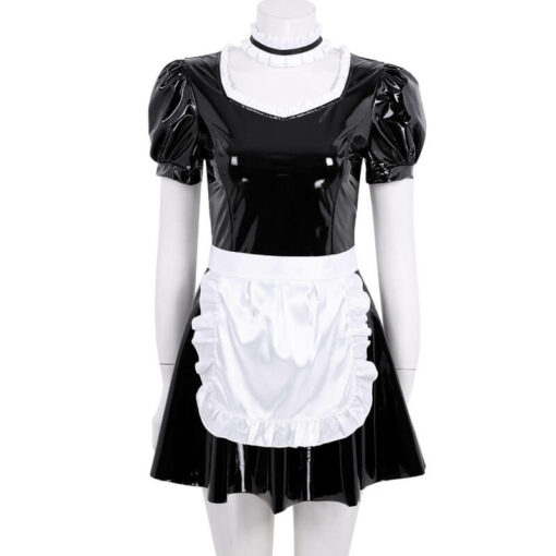 French Maid Patent Leather Dress With Apron Model Front