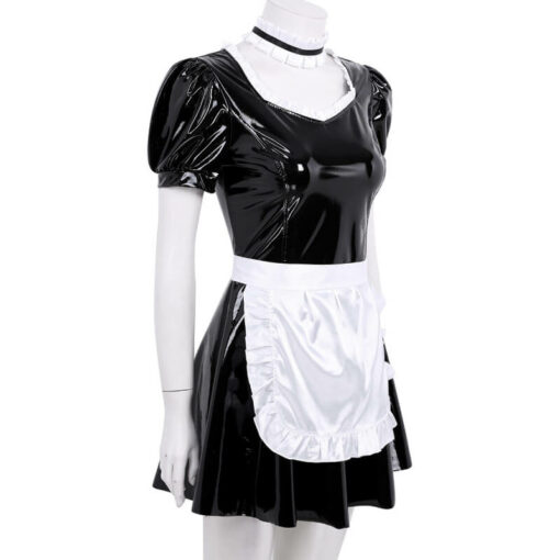 French Maid Patent Leather Dress With Apron Model Side