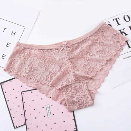Full Lace Hollow Out Floral Bikini Pink