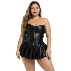 Gothic Pleather Corset With Skirt Model Plus Size Front