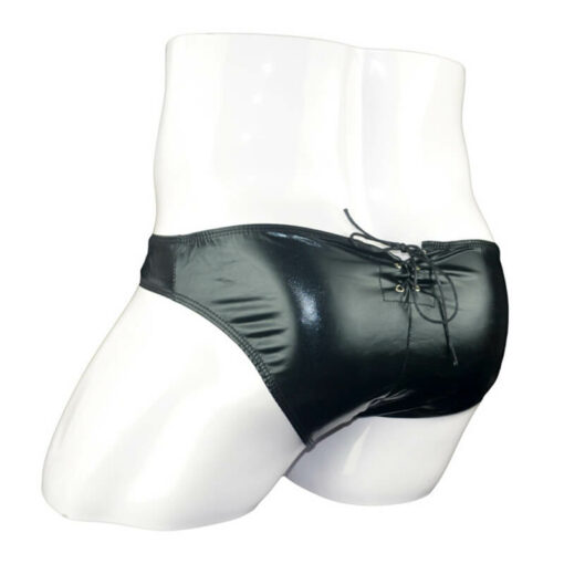 Mens Adjustable Bandage Pleather Pouch Panties Model Back