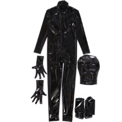 Mirror Black PU Latex Sissy Hooded Bodysuit Accessories2