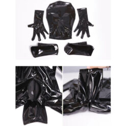 Mirror Black PU Latex Sissy Hooded Bodysuit Accessories3