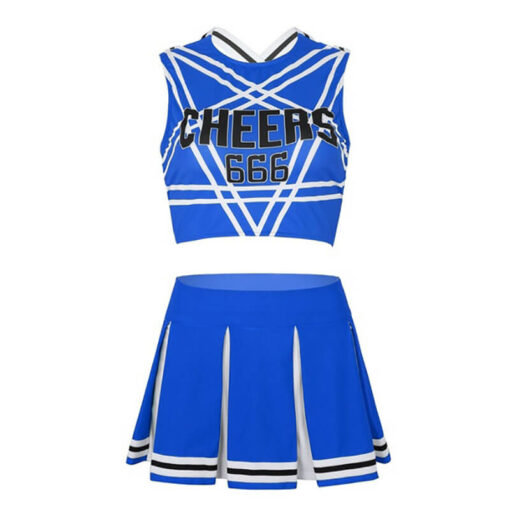 Sissy Cheerleader Costume Crop Top With Mini Pleated Skirt Blue