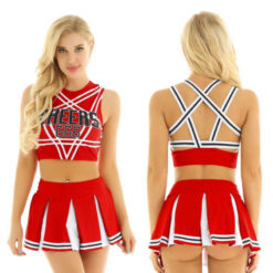 Sissy Cheerleader Costume Crop Top With Mini Pleated Skirt Model Red