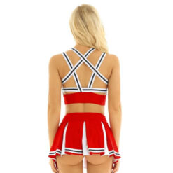 Sissy Cheerleader Costume Crop Top With Mini Pleated Skirt Model Red Back