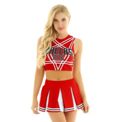 Sissy Cheerleader Costume Crop Top With Mini Pleated Skirt Model Red Front