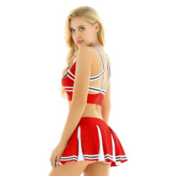 Sissy Cheerleader Costume Crop Top With Mini Pleated Skirt Model Red Side