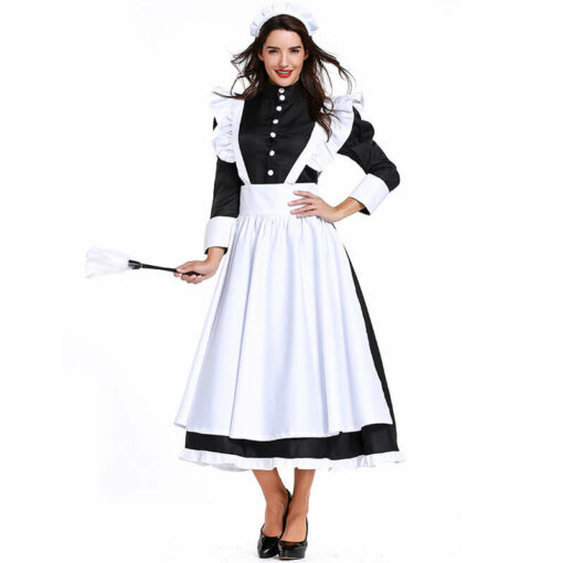 Sissy Crossdresser Black And White French Maid Outfit Woman Model Front