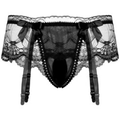 Sissy Lace G-string Mini Skirt With Garters Black Front