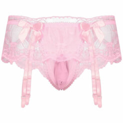 Sissy Lace G-string Mini Skirt With Garters Pink Front