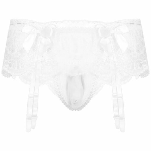 Sissy Lace G-string Mini Skirt With Garters White