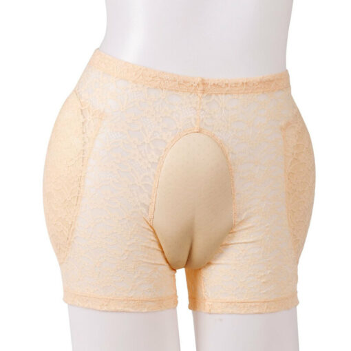 Sponge Padded Abundant Buttocks Boxer Brief With Fake Vagina Complexion Model Front