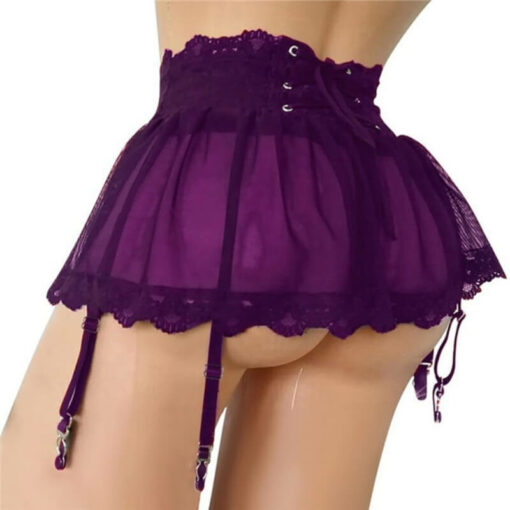 Cute Sissy See Through Corset Mini Skirt With Garters Purple