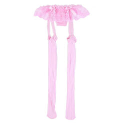 Femboy Silky Suspender Stockings With Lace Mini Skirt Pink Nature