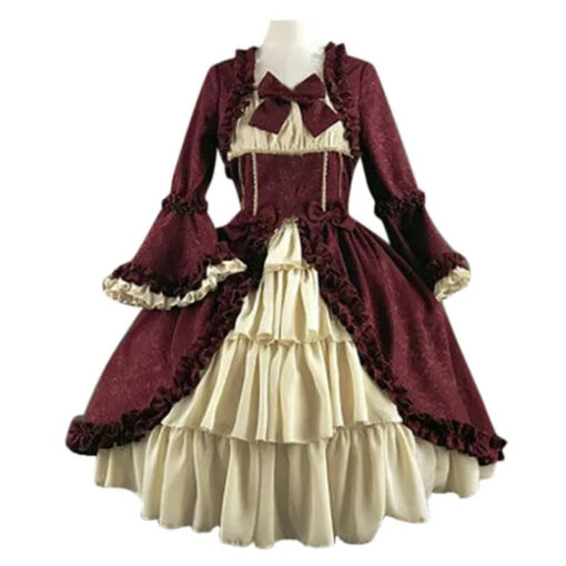 Gothic Victorian Court Dress Lolita Costume Outfit Wine Red