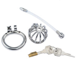 Male Chastity Cage Key With Cylinder Lock Brass Version With Cage
