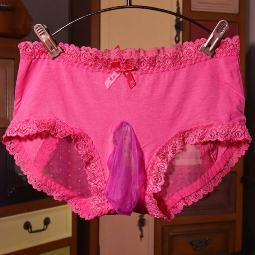 Mens Sissy Pouch Panties With Butt Cheeks Exposed Rose Red