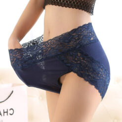 Plus Size Lace High Waist Panties For Sissy Men Blue Side