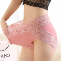 Plus Size Lace High Waist Panties For Sissy Men Pink Side
